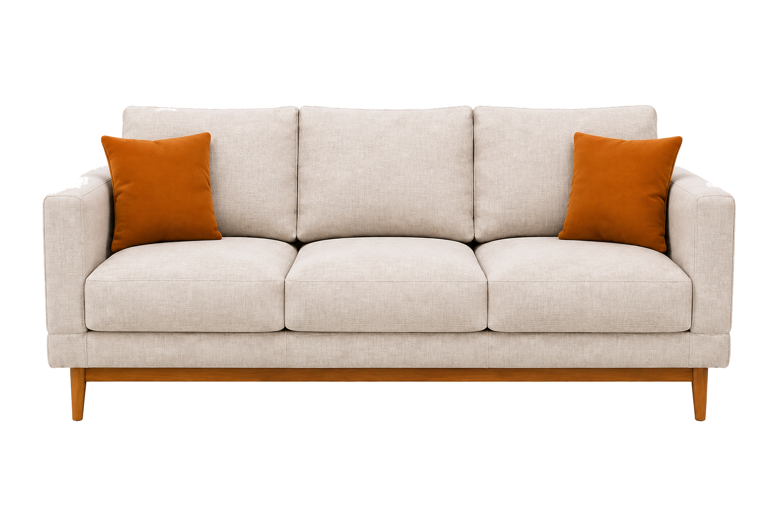 Beige sofa with burnt-orange cushions